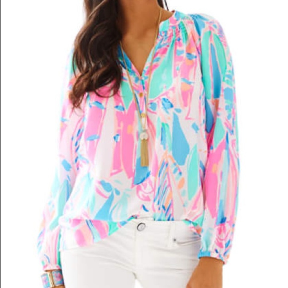 Lilly Pulitzer Multicolor Pastel Abstract Print V-Neck Blouse